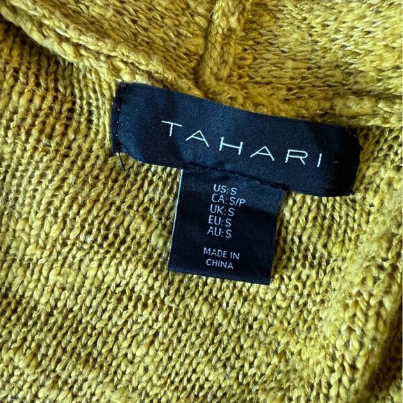 Tahari Mustard Yellow Textured Knit Longline Open Cardigan With Pockets Size S - Picture 6 of 6